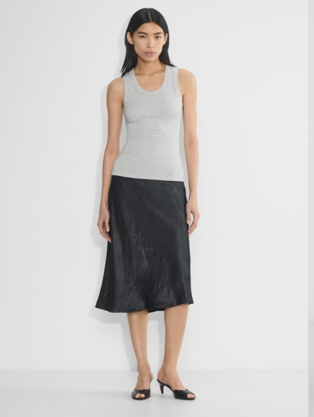 Aritzia Babaton Sz 8 Black Satin Midi Slip Skirt
